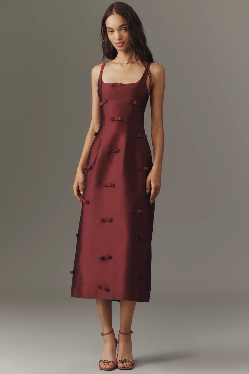 Burgundy dress with bows