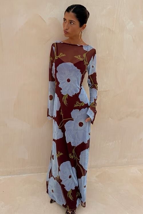 Burgundy floral maxi dress